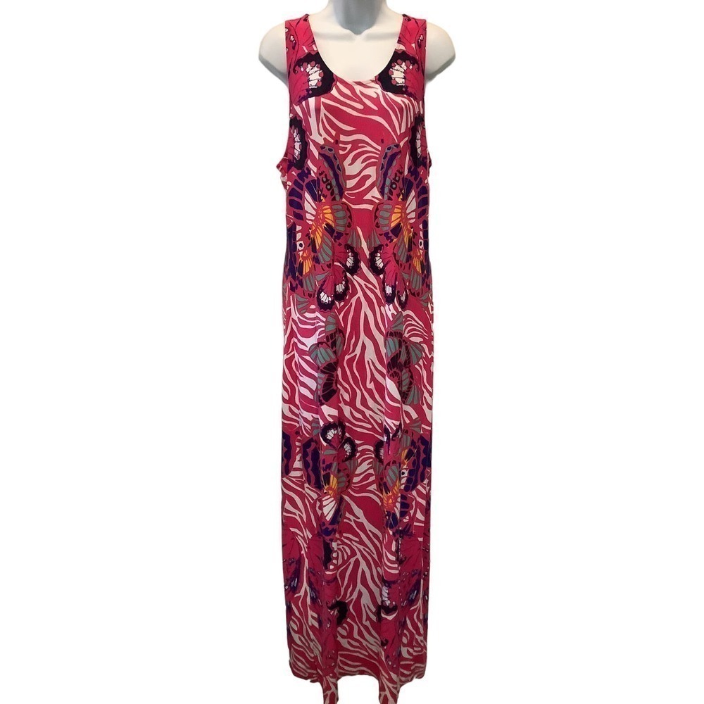 VENUS TROPICAL PRINT SCOOP NECK TANK STYLE MAXI DRESS L